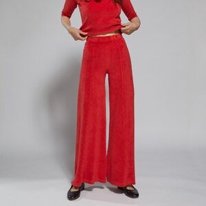 Suzie Kondi Red High-Waisted Wide-Leg Pants